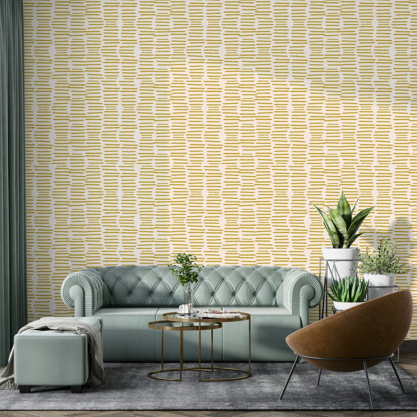 Organic mustard yellow stripes wallpaper art

