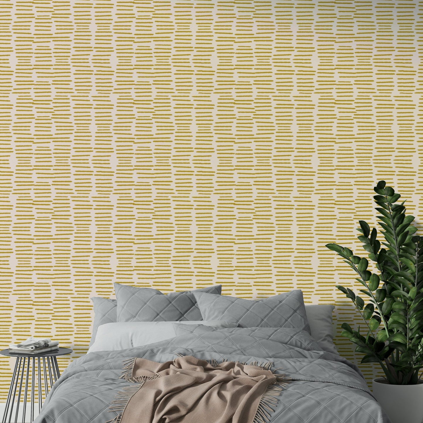 Mustard yellow organic pattern wallpaper stripes


