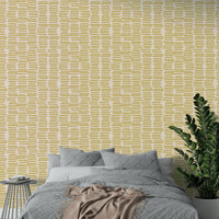 Mustard yellow organic pattern wallpaper stripes

