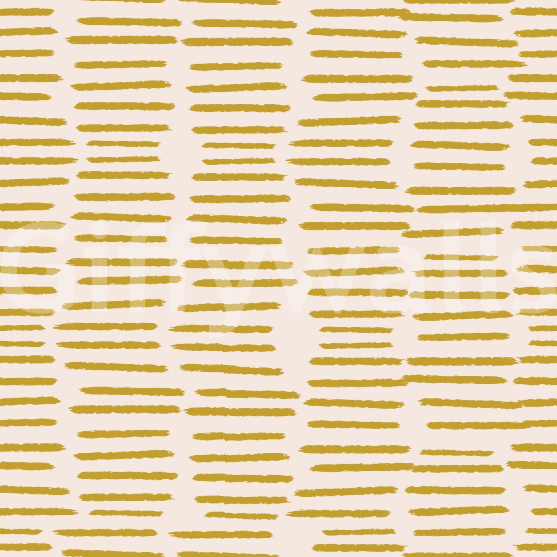 Striped mustard yellow wallpaper with brushwork

