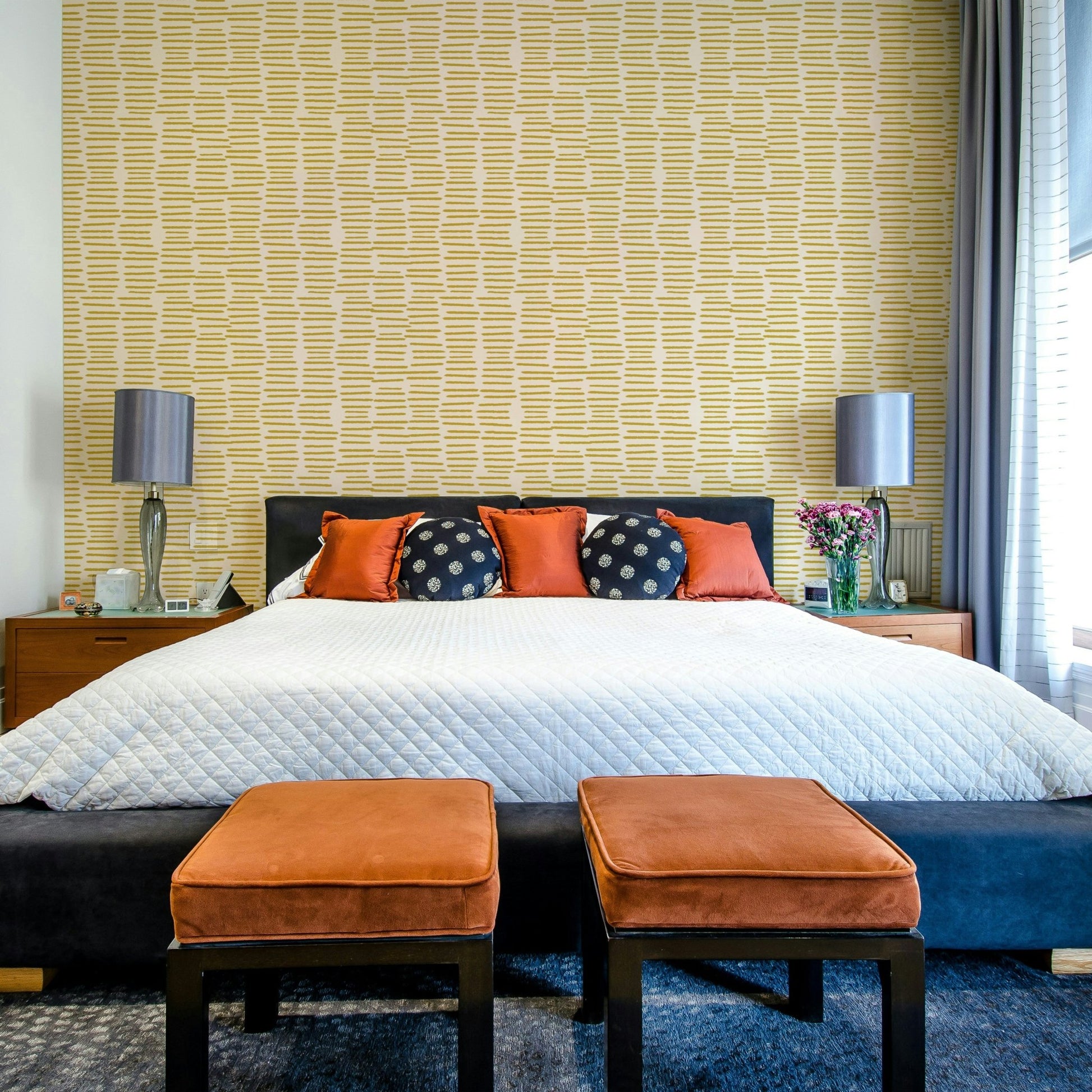 Boho style mustard yellow brush stroke wallpaper

