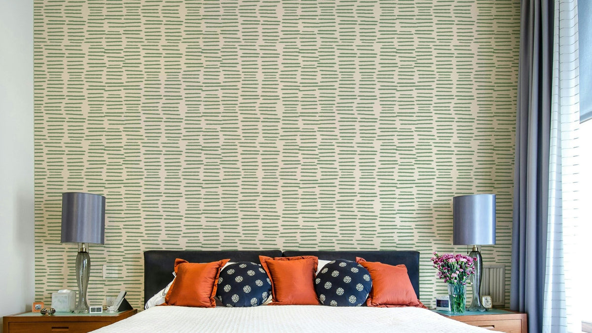 Boho stripes wallpaper in soft sage green GD689

