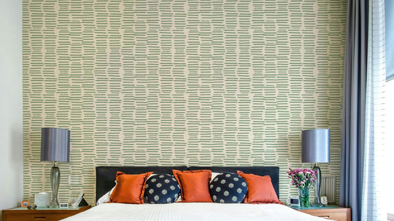 Boho stripes wallpaper in soft sage green GD689

