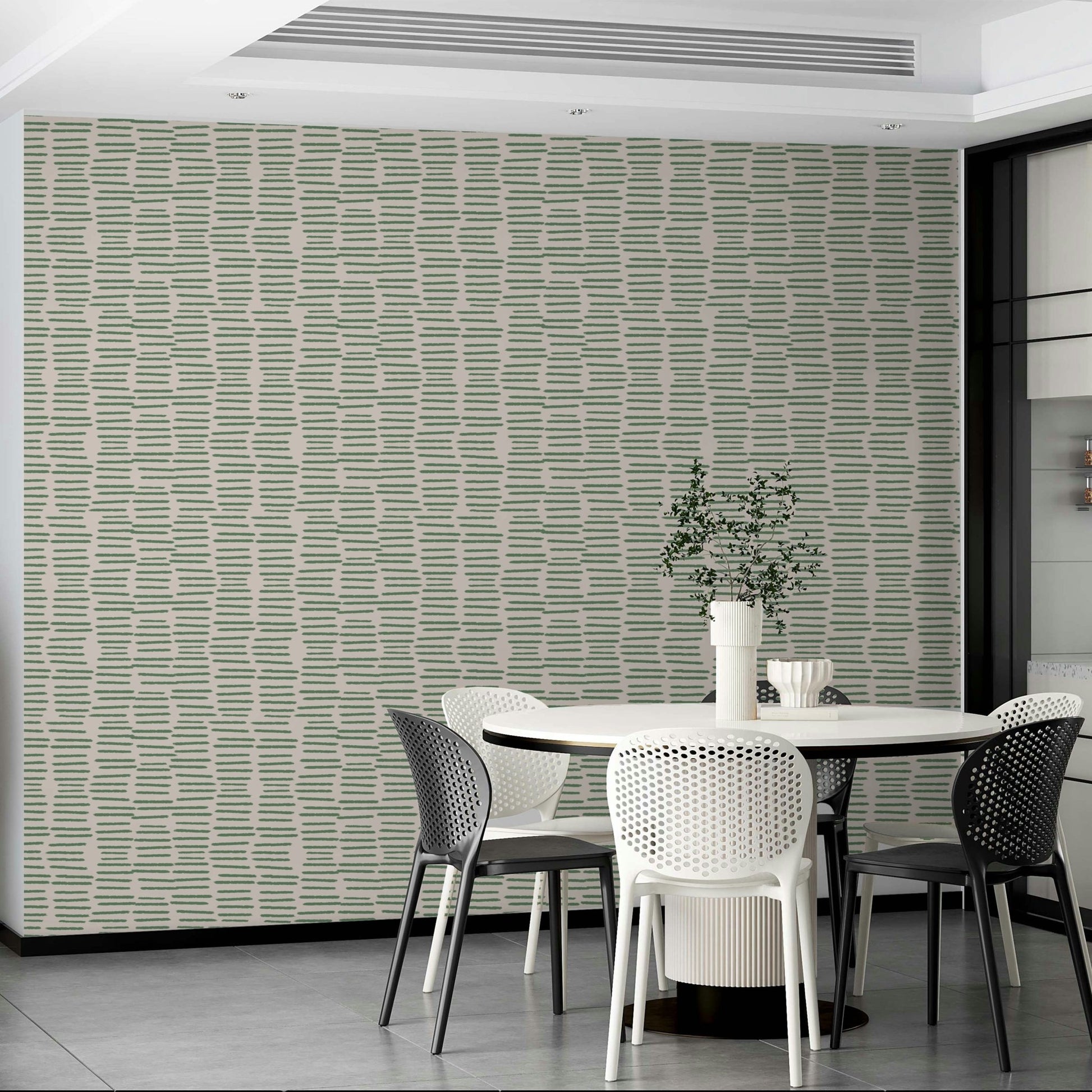Organic boho stripes wallpaper in sage tone

