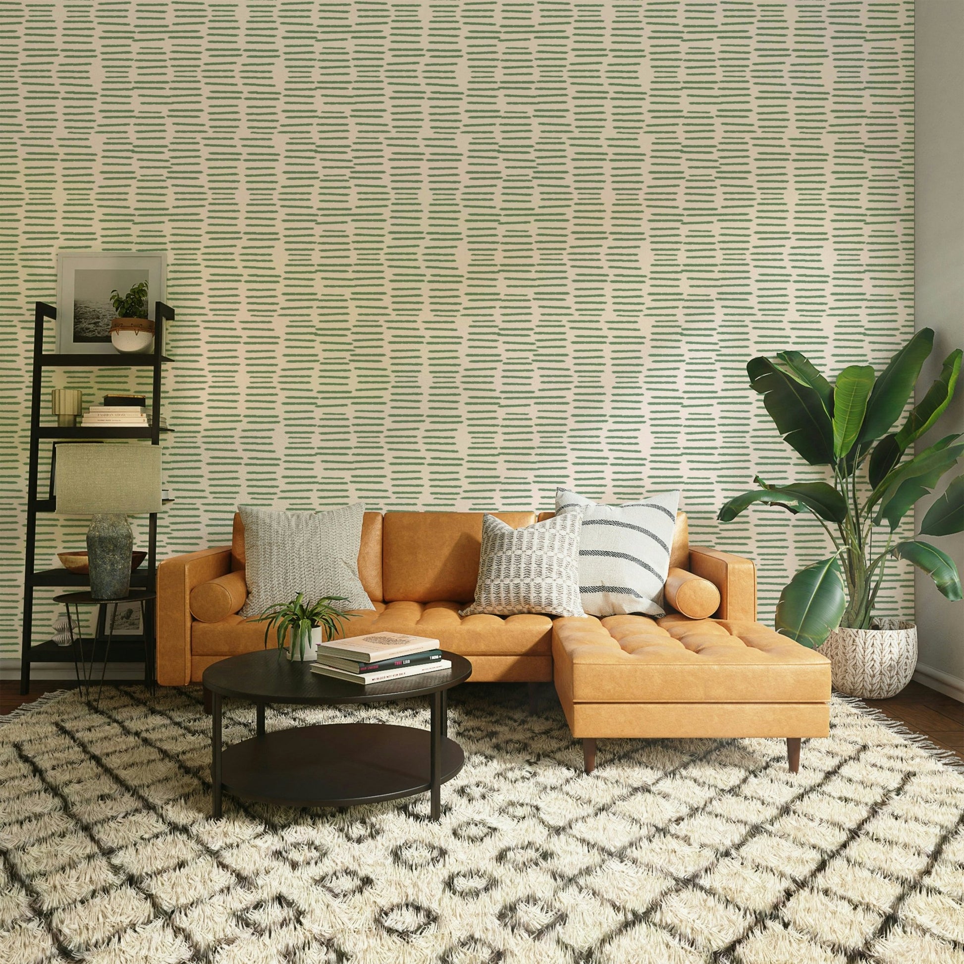 Boho style sage stripes brush stroke wallpaper


