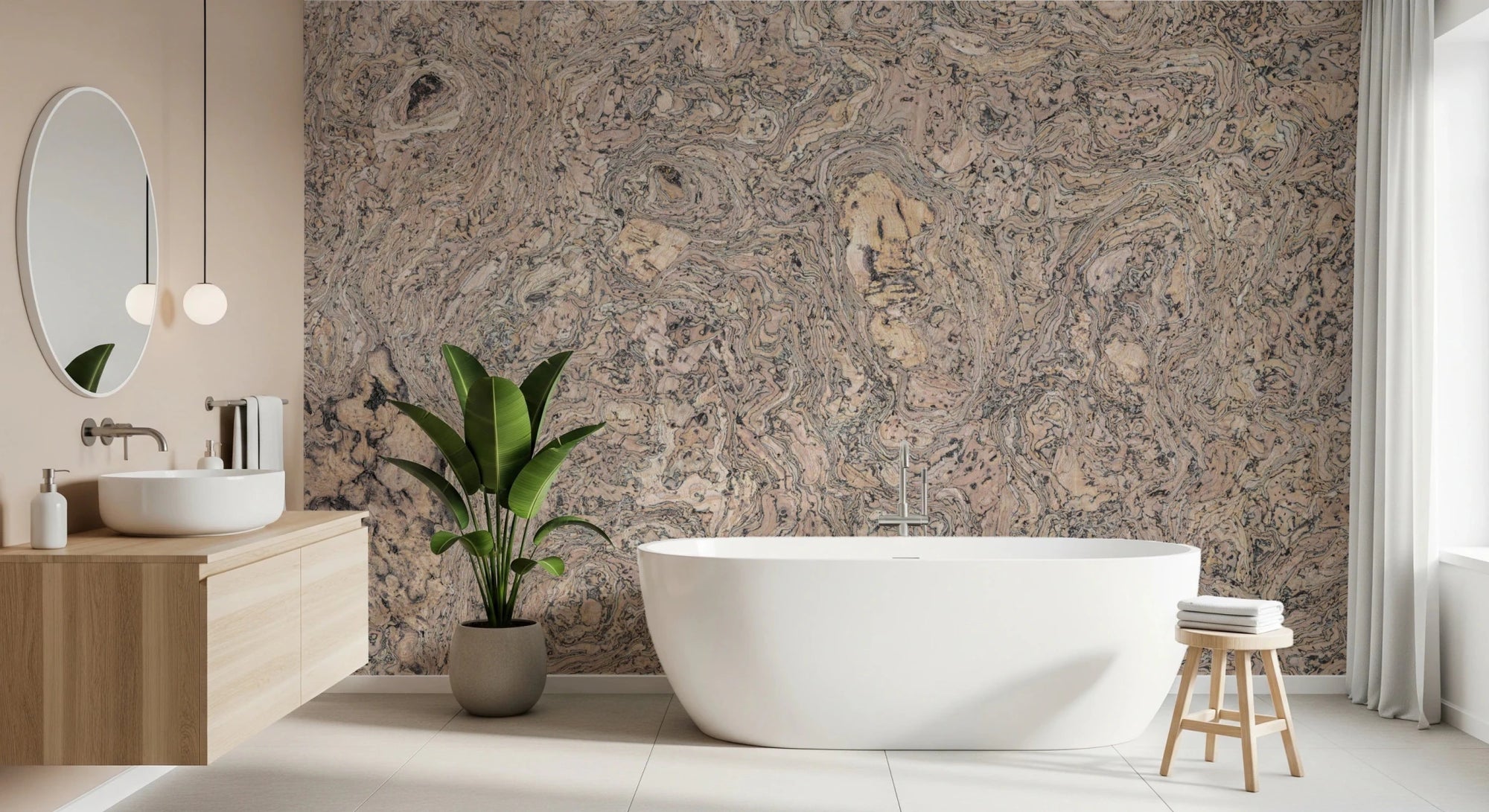 Organic cork wood grain flow wall mural texture, GD8310