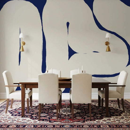 Dining room Organic Curves deep blue wall mural abstract shapes, GD9401
