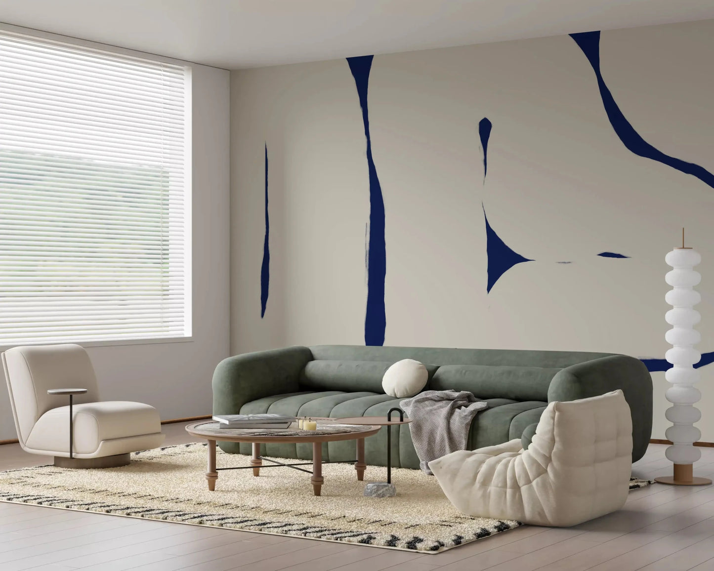 Abstract blue wall mural Organic Curves soft flowing shapes