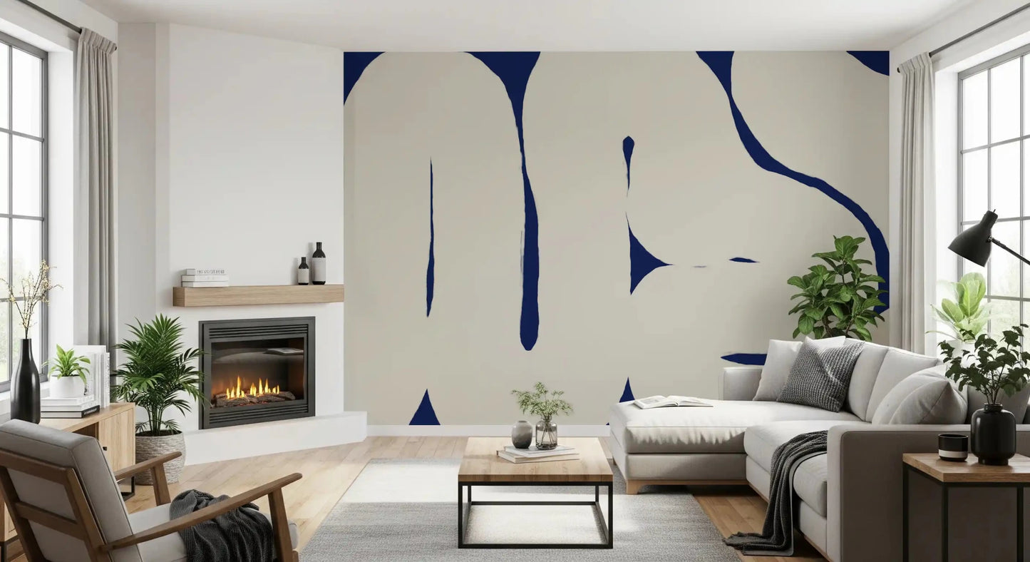 Blue abstract wall mural Organic Curves minimal style look