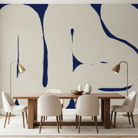 Organic Curves wall mural with deep blue and beige abstract