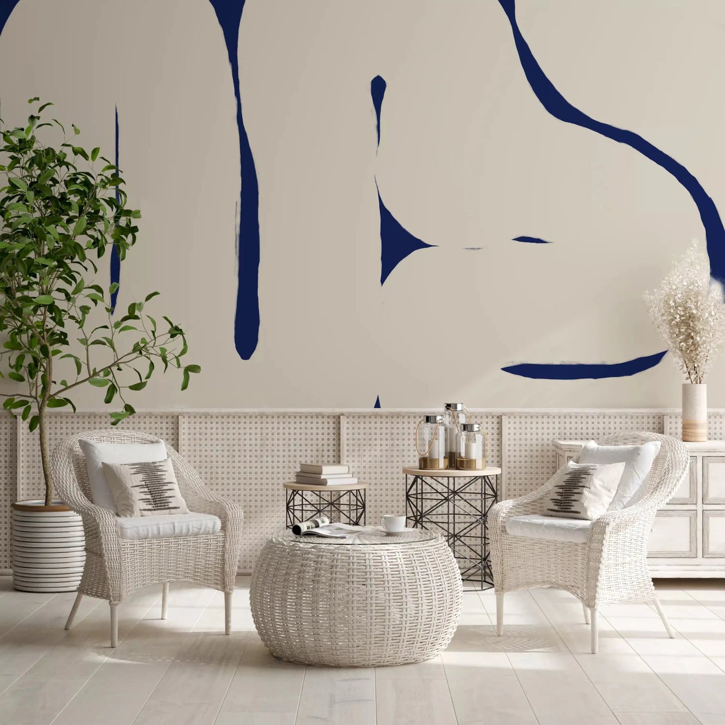 Modern abstract wall mural Organic Curves blue base design