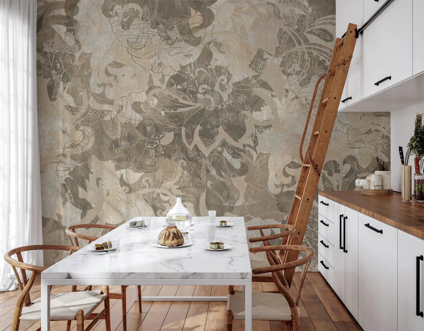 Neutral wall mural showing Organic Earth Tapestry in soft sand tones