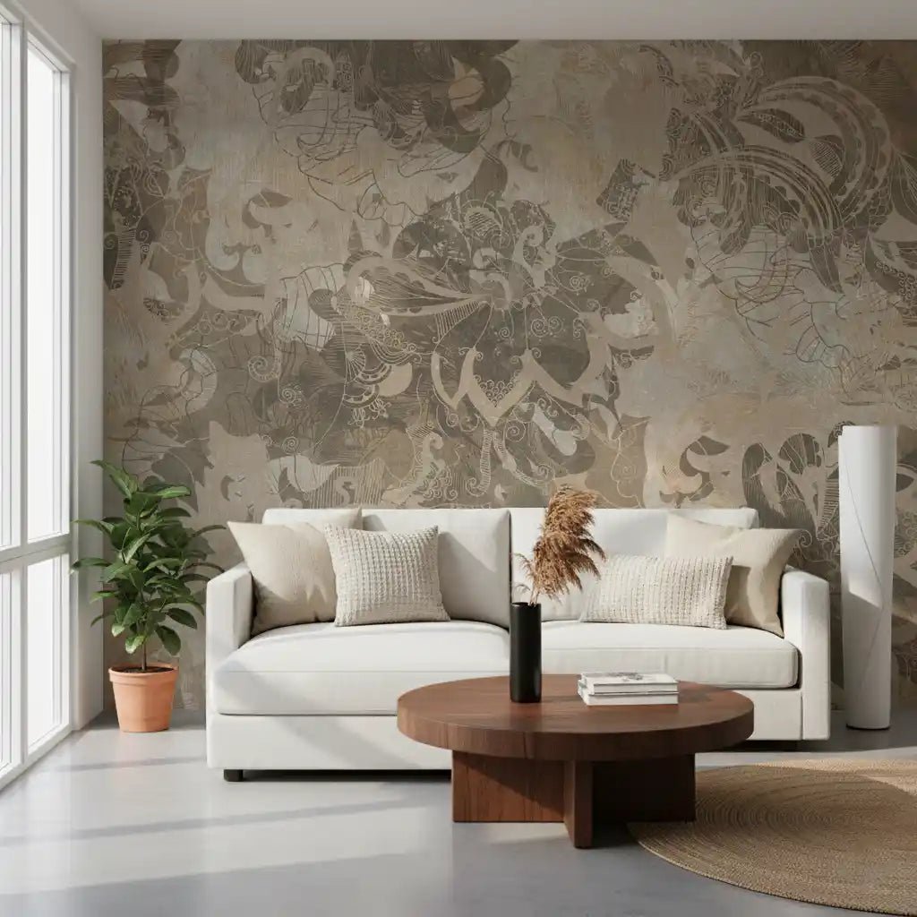 Office space featuring Organic Earth Tapestry wall mural in taupe beige
