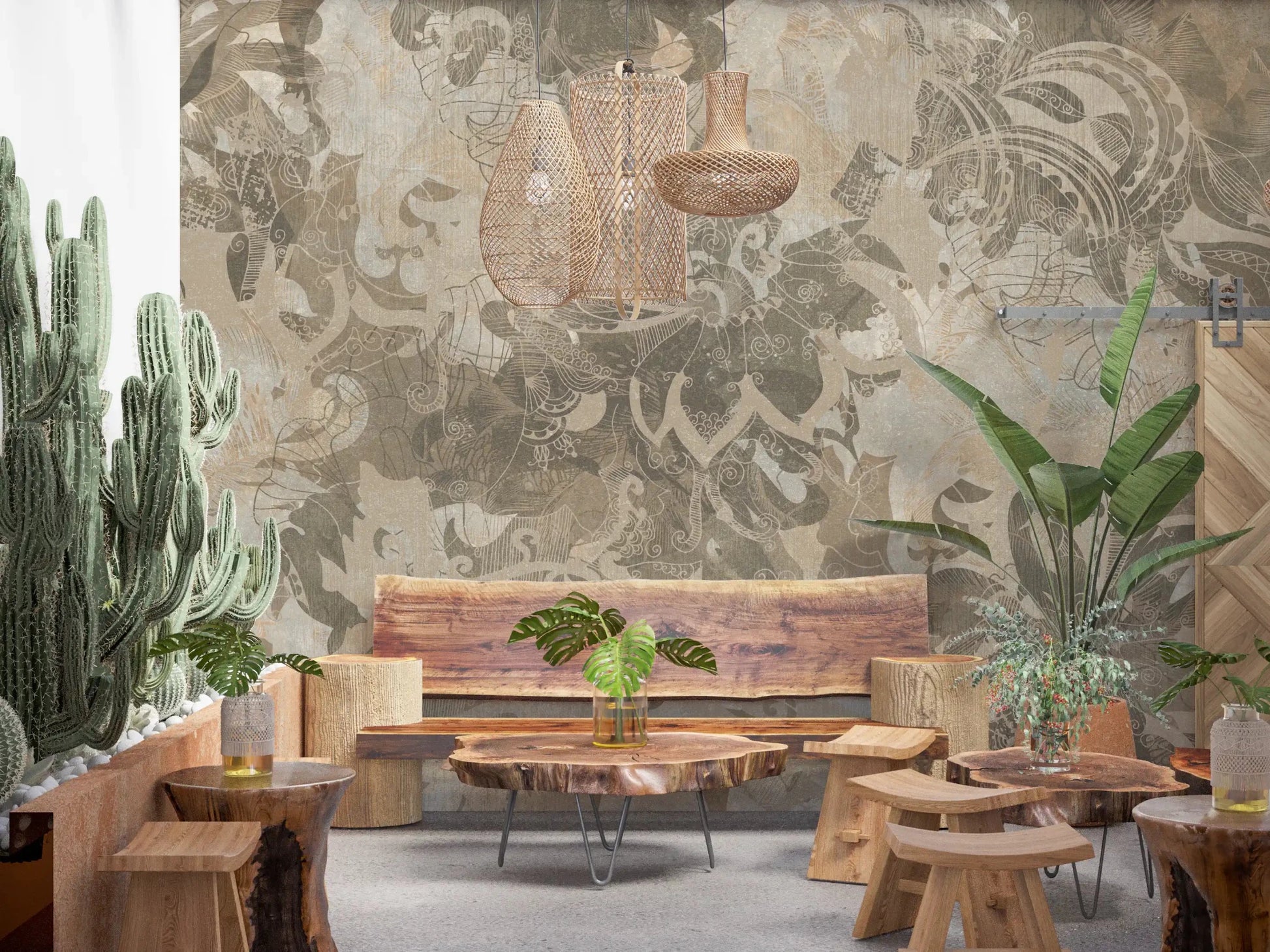 Layered beige texture defines Organic Earth Tapestry wall mural design