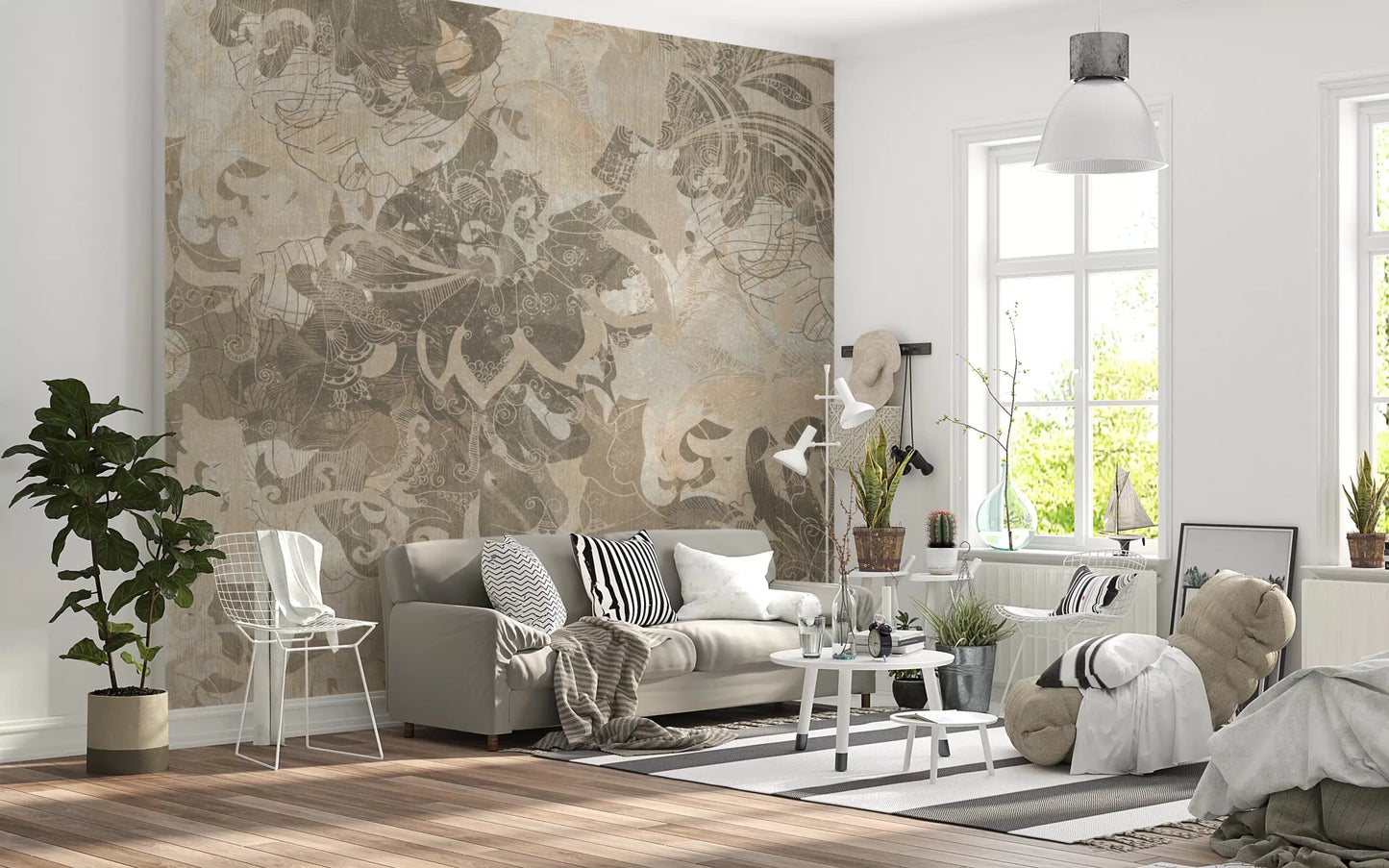 Hallway finished with Organic Earth Tapestry wall mural in neutral layers