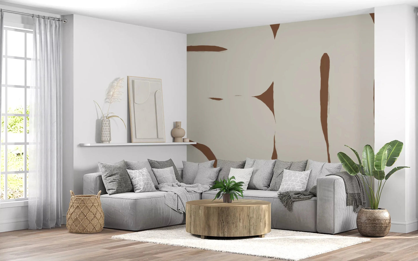 Minimal abstract wall mural Organic Embrace beige design, GD9402