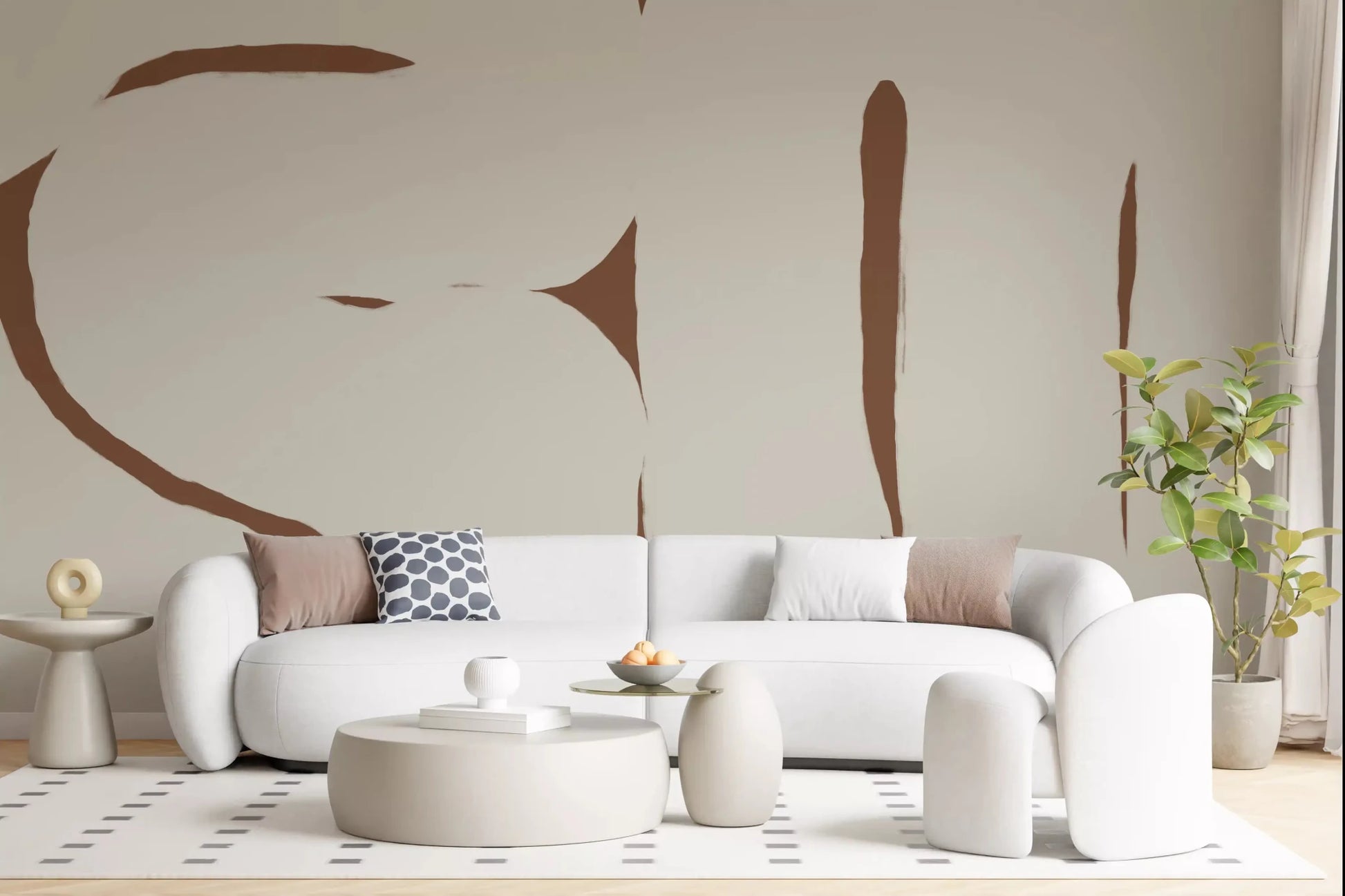 Living room Organic Embrace wall mural abstract beige shapes, GD9402