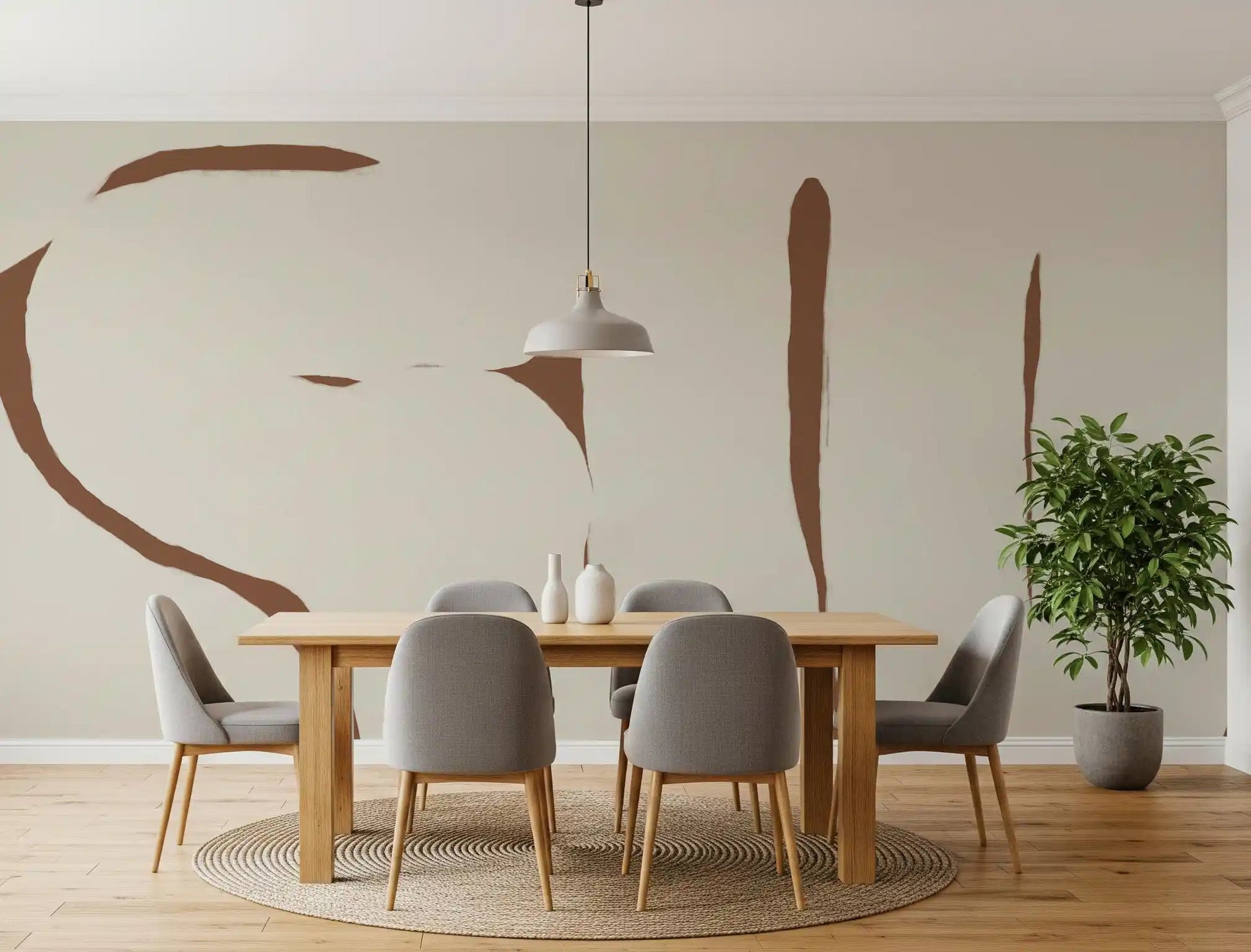 Dining room styled Organic Embrace mural soft neutral design, GD9402
