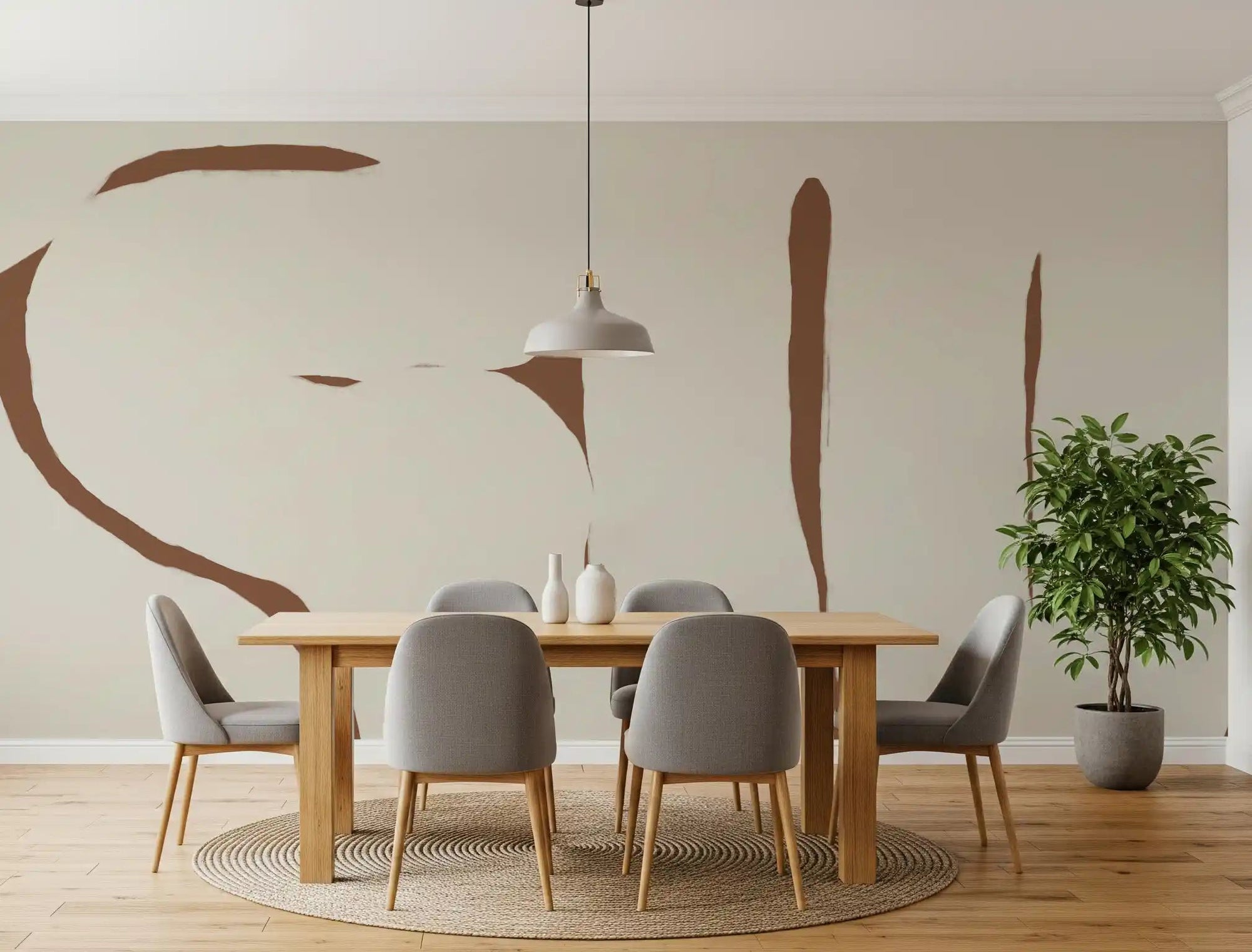 Dining room styled Organic Embrace mural soft neutral design, GD9402