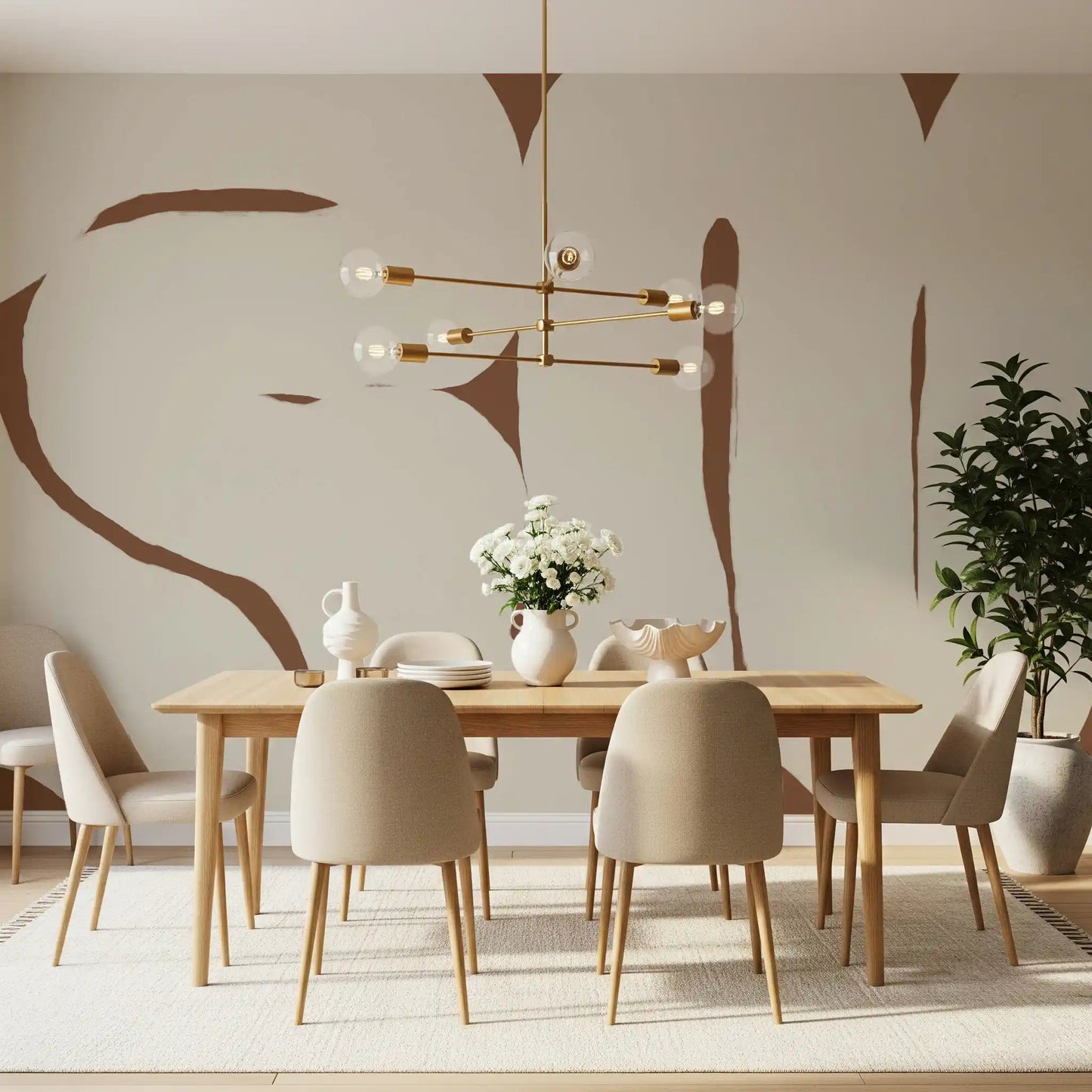 Modern neutral wall mural Organic Embrace curved shapes, GD9402