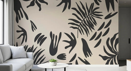 Living room wall with Organic Fern Silhouette Wall Mural in black art
