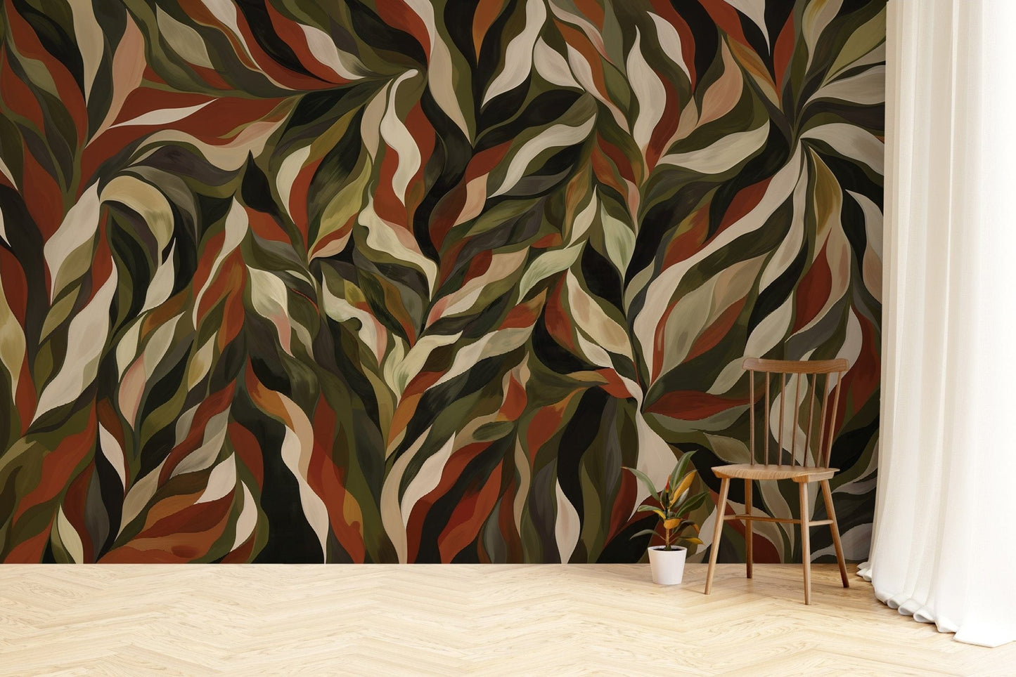 Organic Flow Abstract Leaf Wallpaper