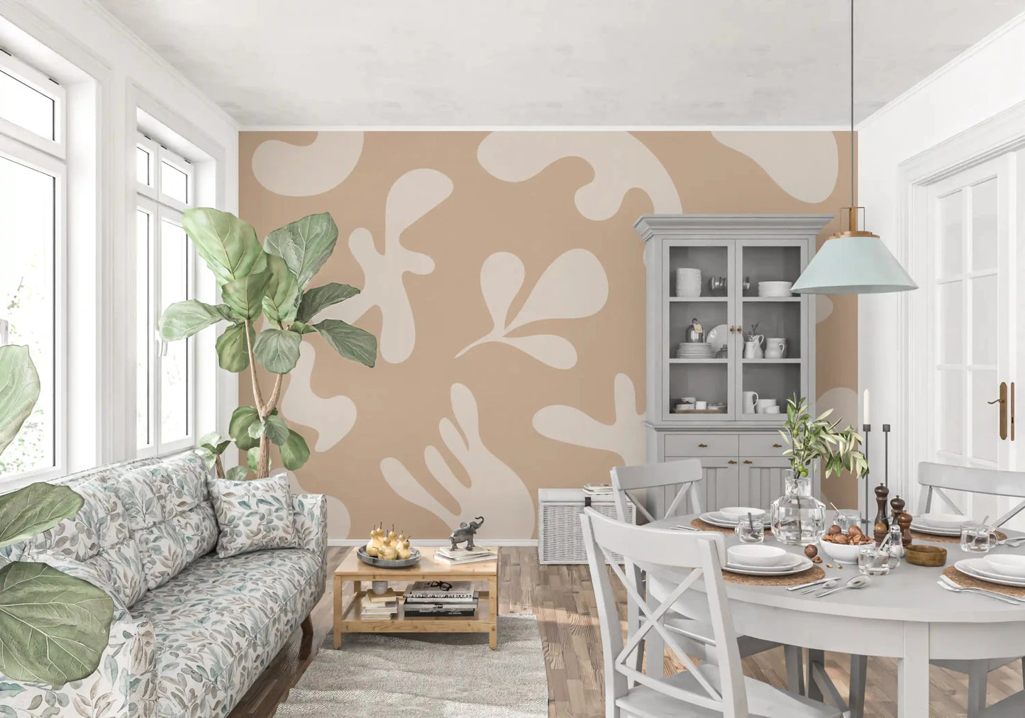 Organic Flow in Beige wall mural showing smooth curved abstract forms