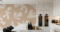 Neutral abstract wall mural with Organic Flow soft beige color layers