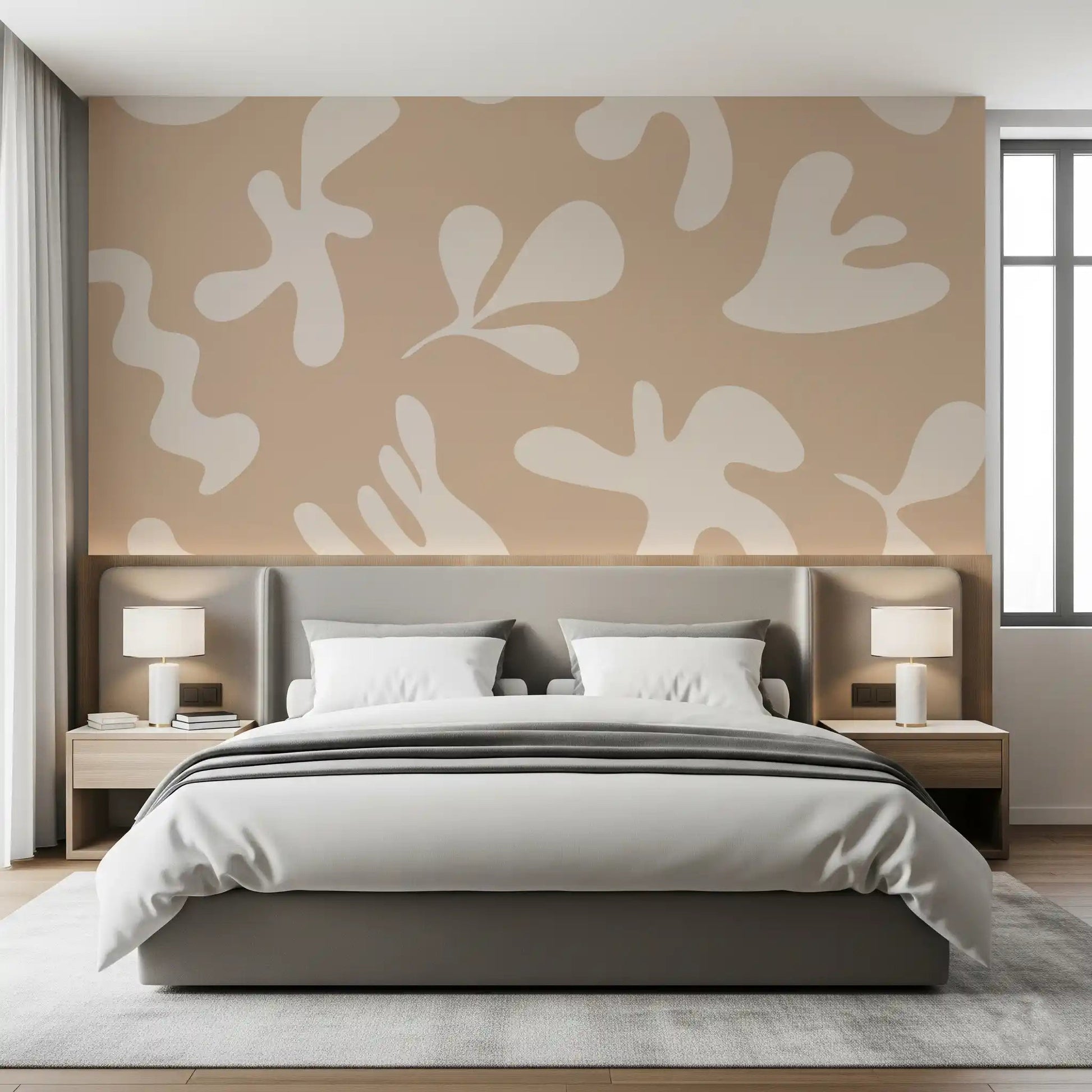 Organic Flow in Beige wall mural with bold organic shapes in beige and cream