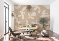 Abstract beige wall mural with Organic Flow soft neutral pattern design