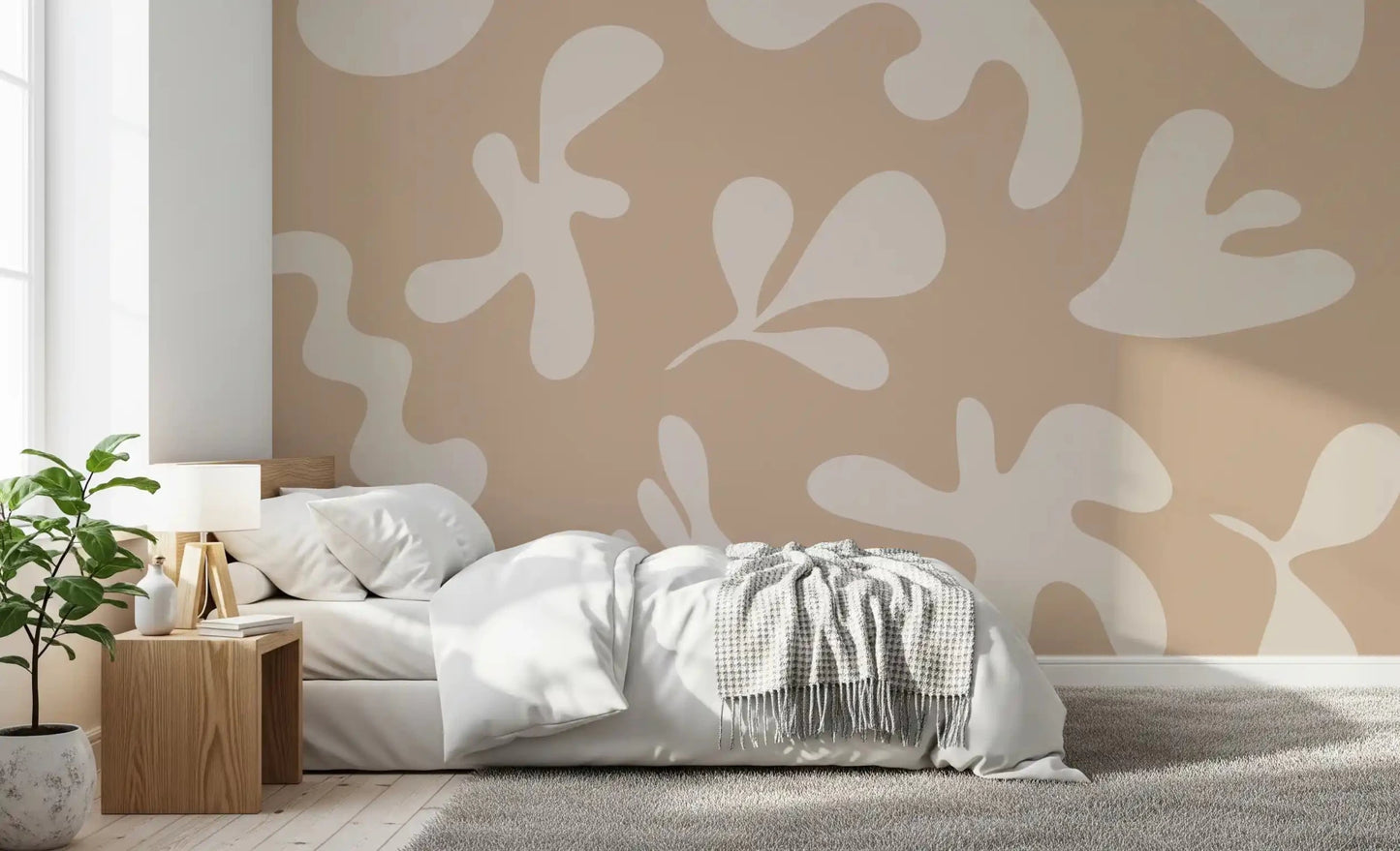 Organic Flow in Beige wall mural featuring clean shapes and muted palette