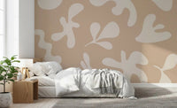 Organic Flow in Beige wall mural featuring clean shapes and muted palette