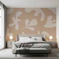 Bedroom styled using Organic Flow in Beige wall mural with cream patterns