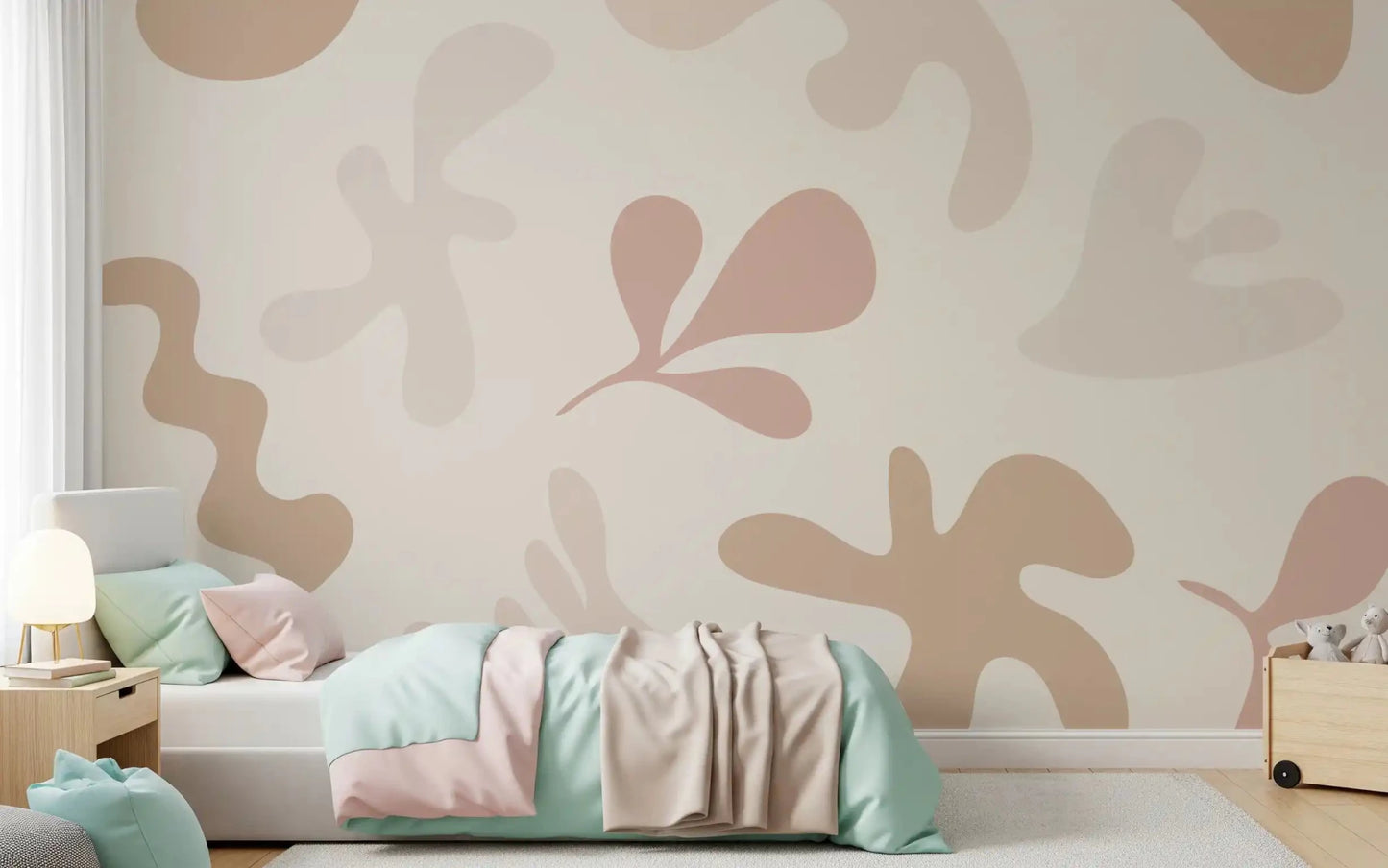 Organic Flow wall mural with soft muted abstract forms