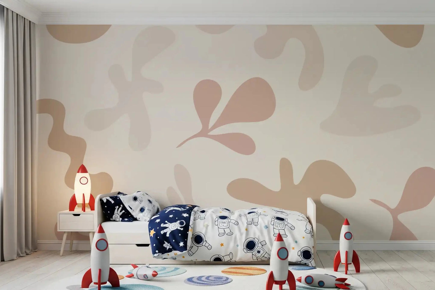 Minimal abstract wall mural Organic Flow soft tone design