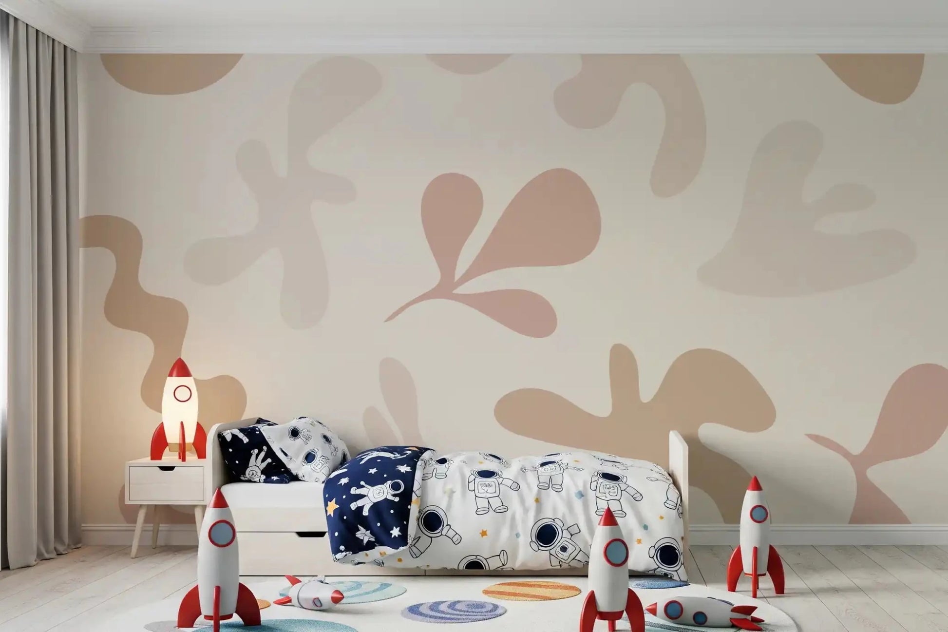 Minimal abstract wall mural Organic Flow soft tone design