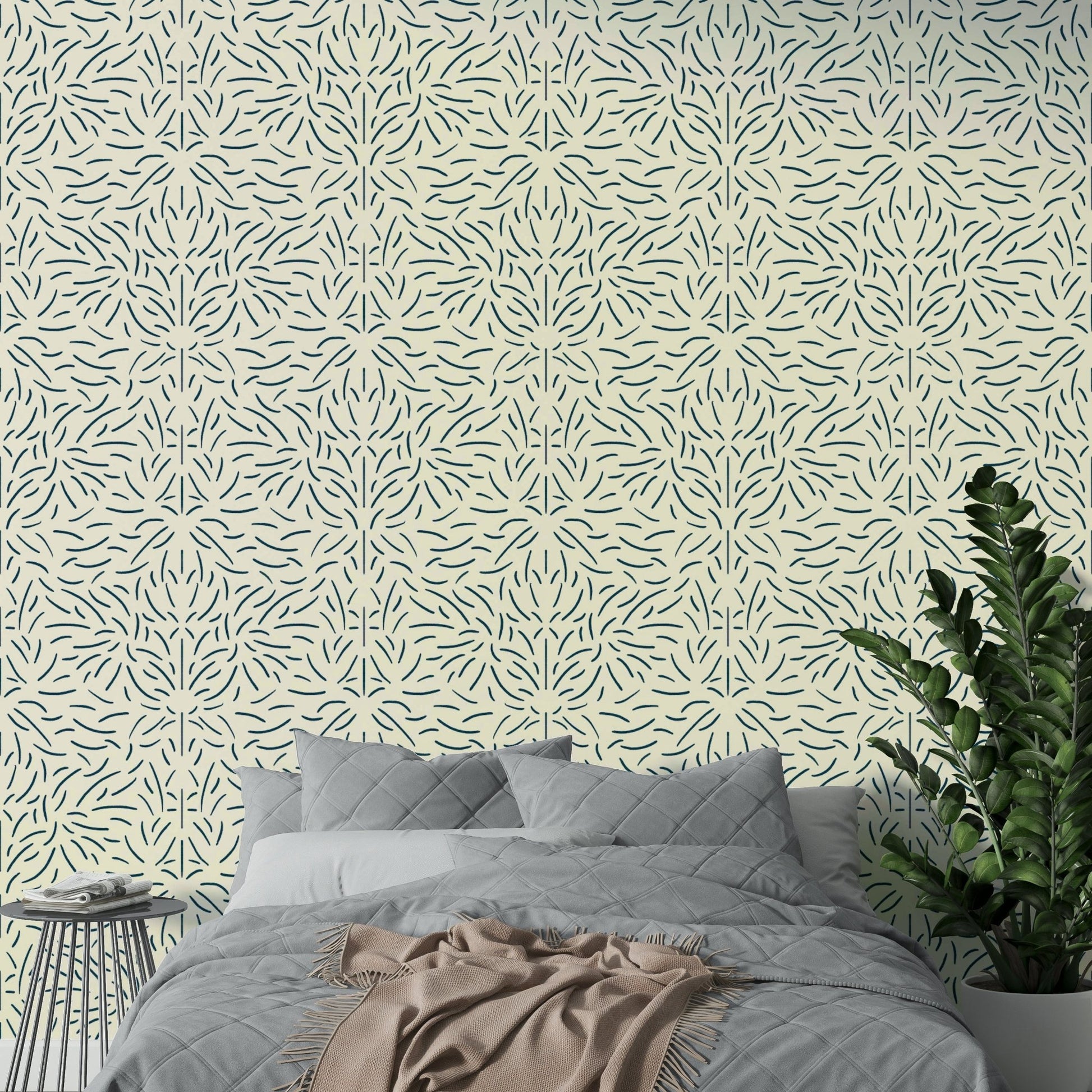 Trendy organic flow wallpaper adding a fresh touch.

