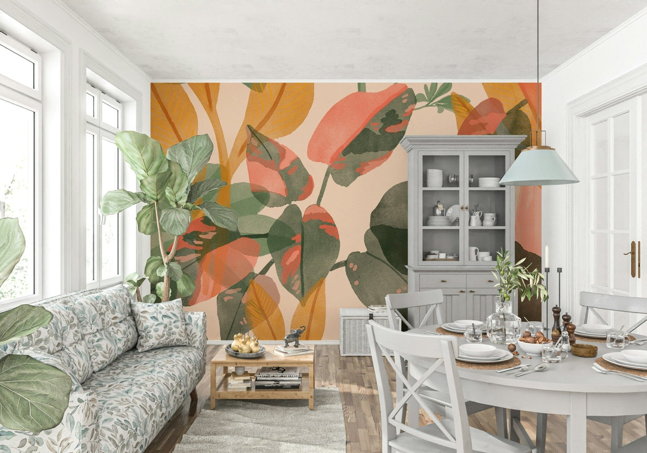 A beautiful organic foliage wallpaper mural for a modern home.