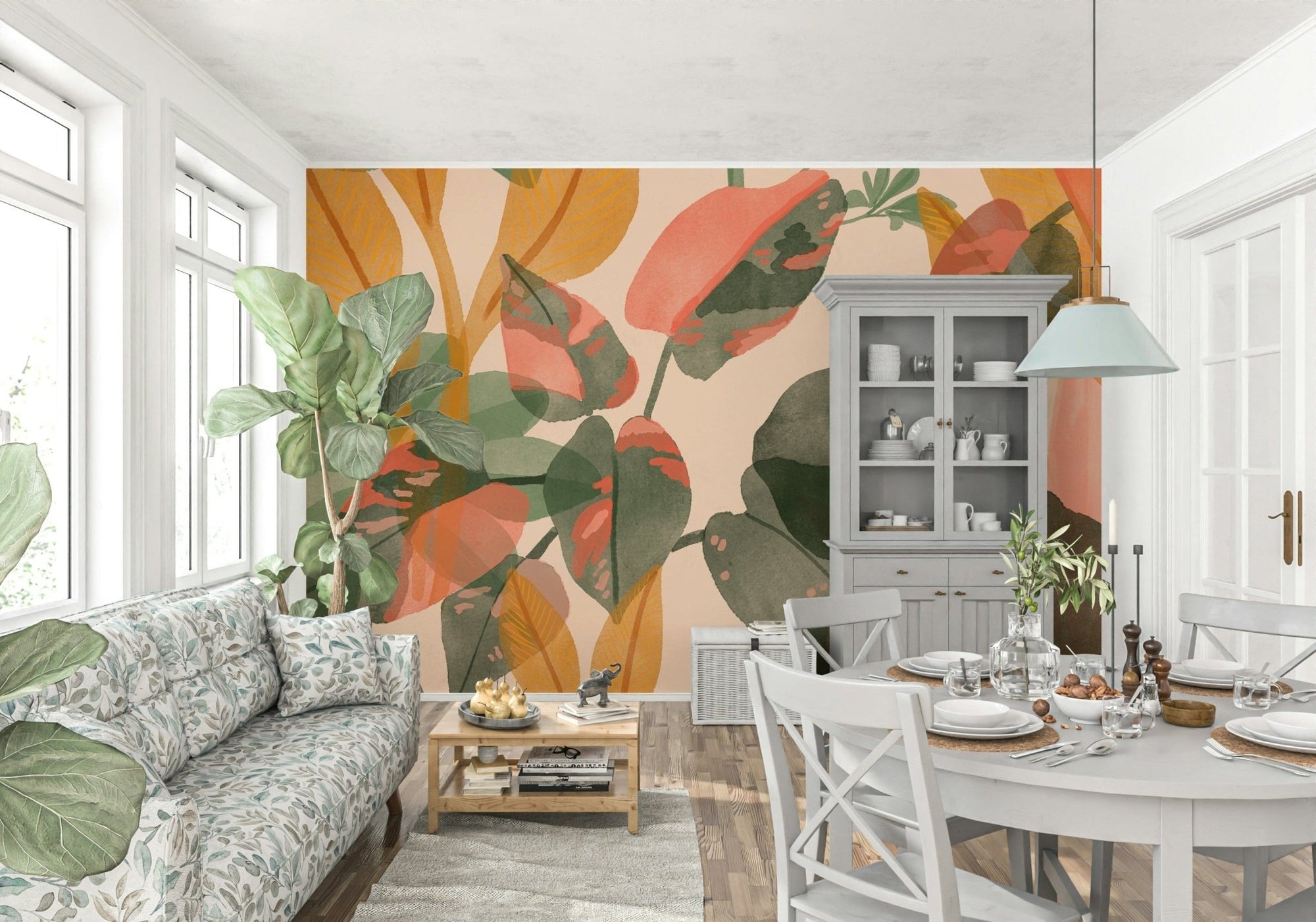 A beautiful organic foliage wallpaper mural for a modern home., GD5279