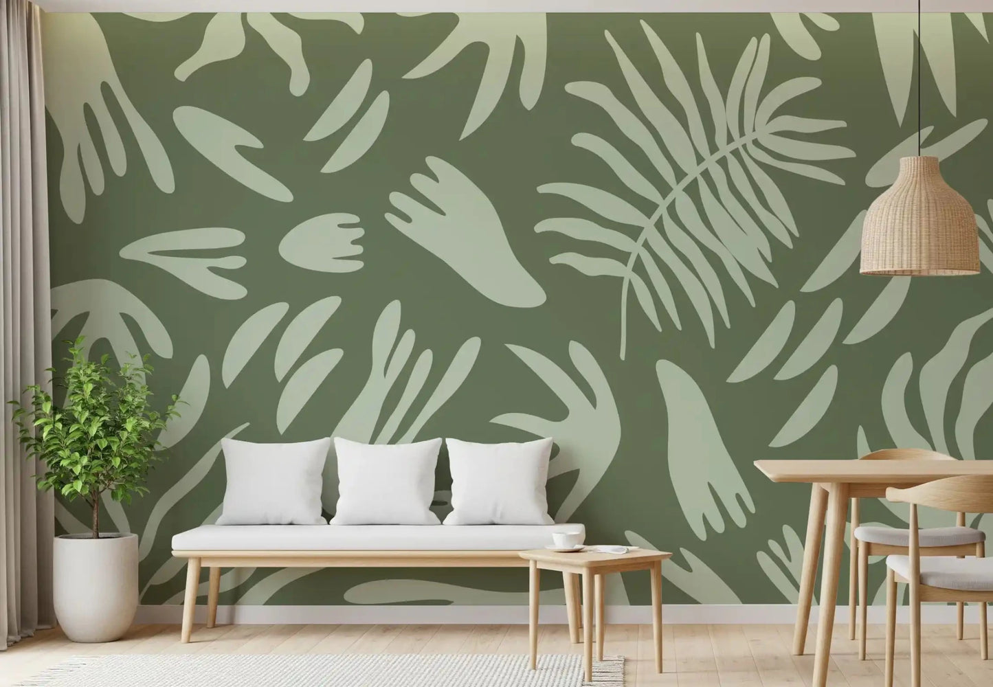Organic Green Flow Wall Mural with soft foliage silhouettes, GD9163