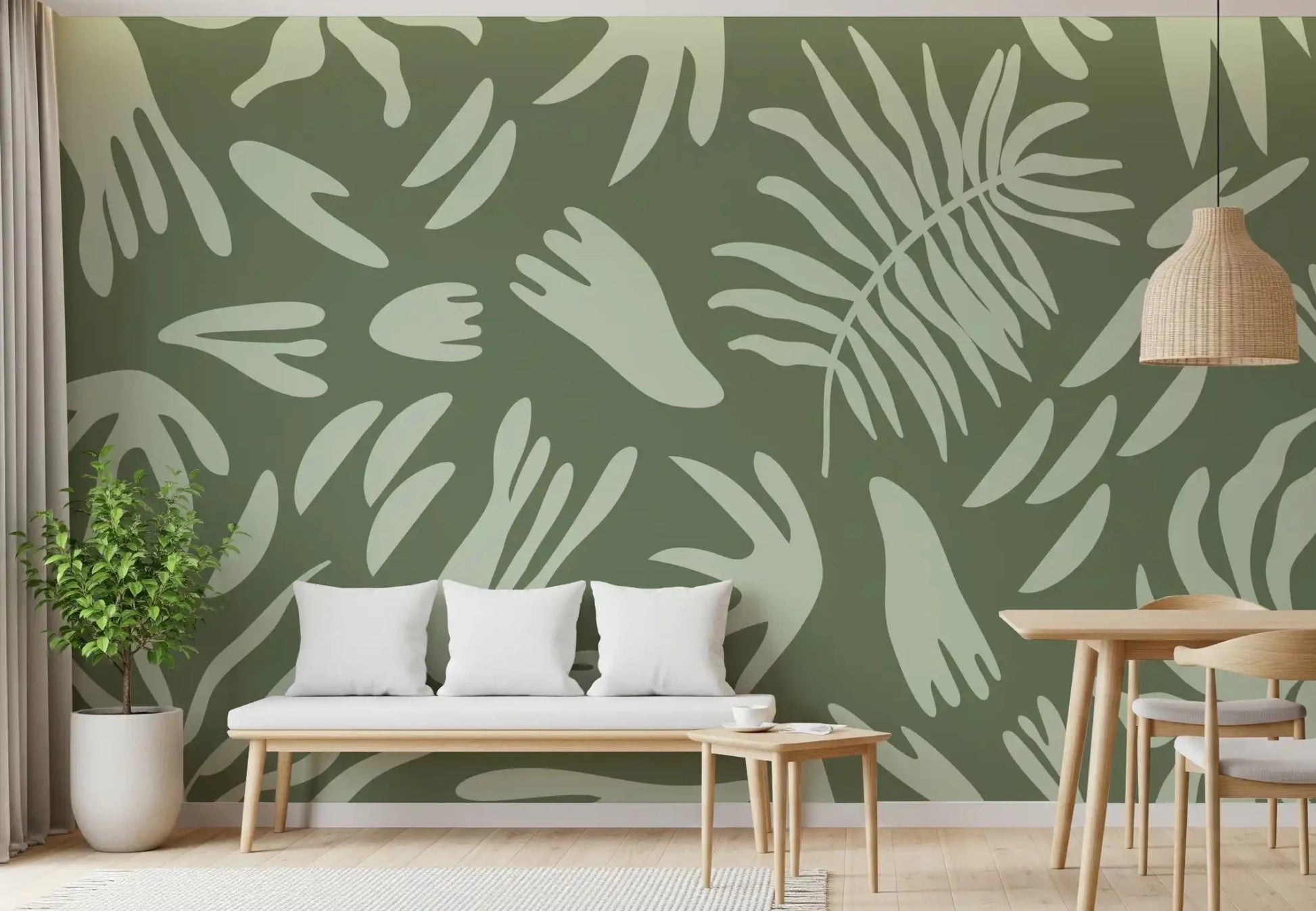 Organic Green Flow Wall Mural with soft foliage silhouettes, GD9163