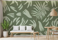 Organic Green Flow Wall Mural with soft foliage silhouettes, GD9163