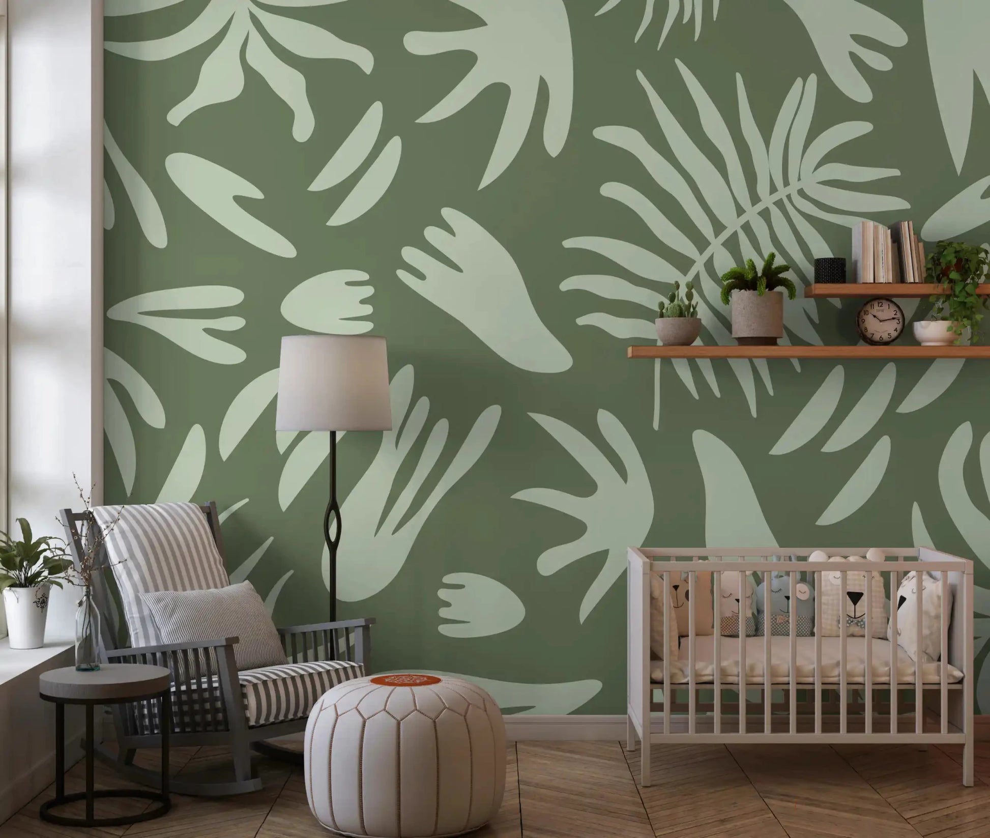 Muted green Wall Mural with Organic Green Flow pattern, GD9163