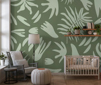 Muted green Wall Mural with Organic Green Flow pattern, GD9163