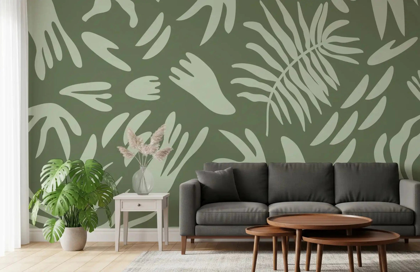 Hallway styled in Organic Green Flow Nature Wall Mural layout, GD9163