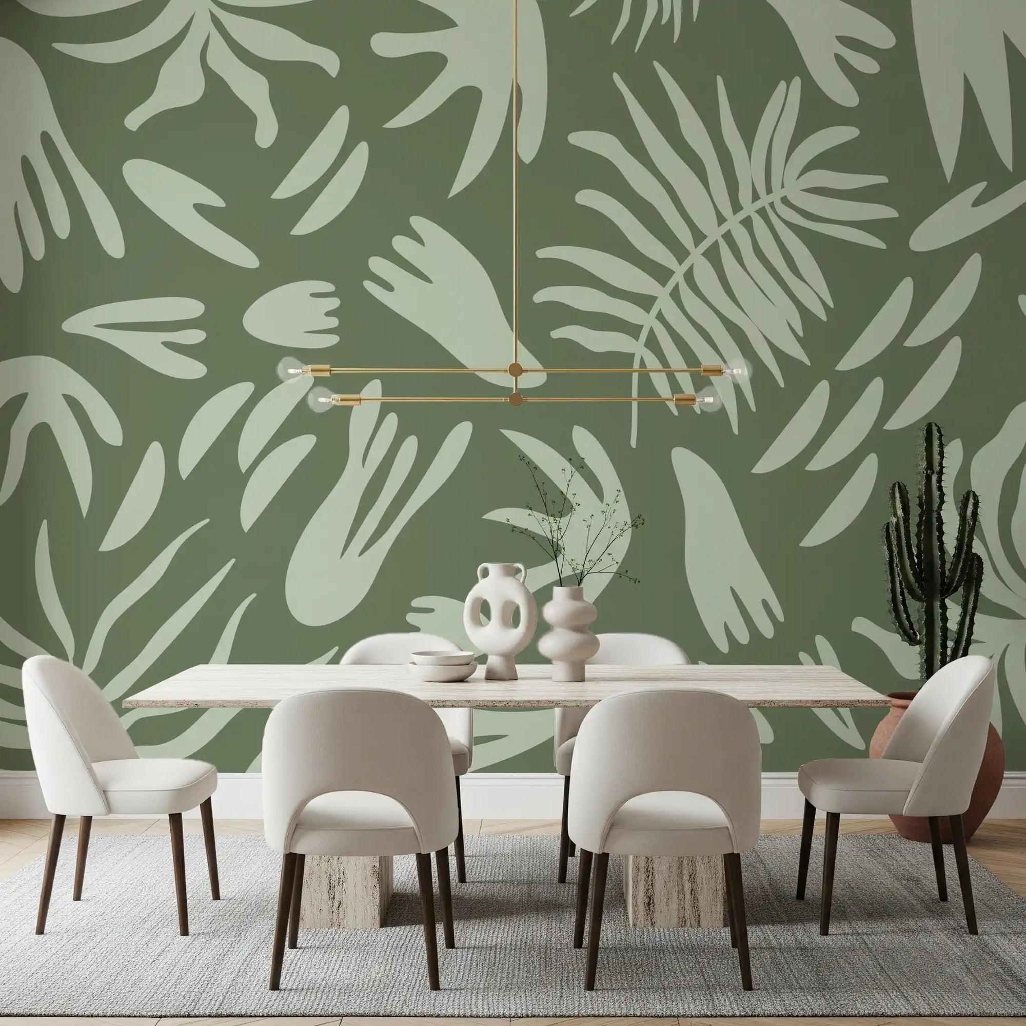 Dining room featuring Organic Green Flow Leaf Wall Mural design, GD9163
