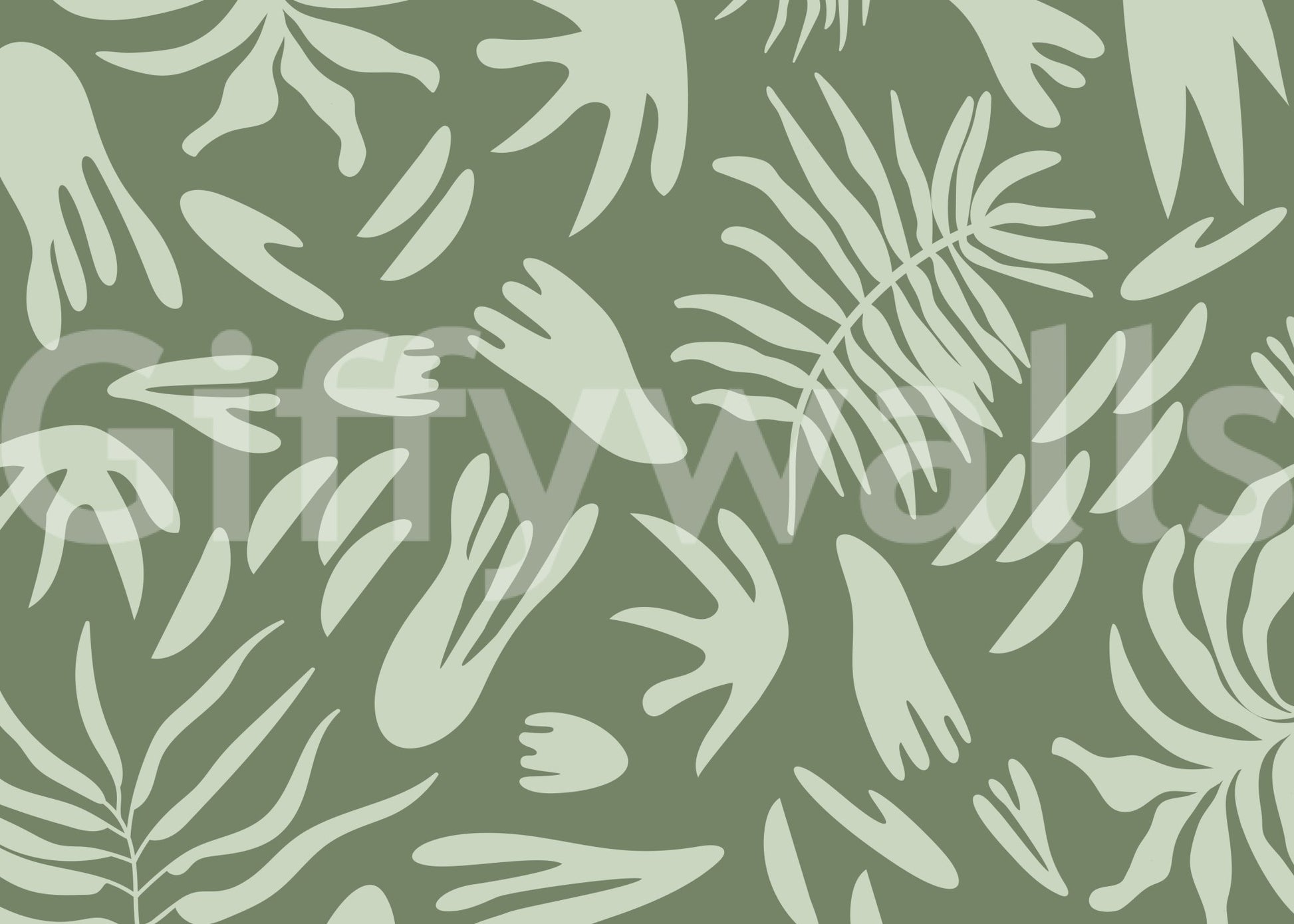 Organic Green Flow Abstract Wall Mural with soft detailing, GD9163