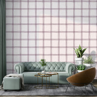 Modern grid mural with soft beige and mauve

