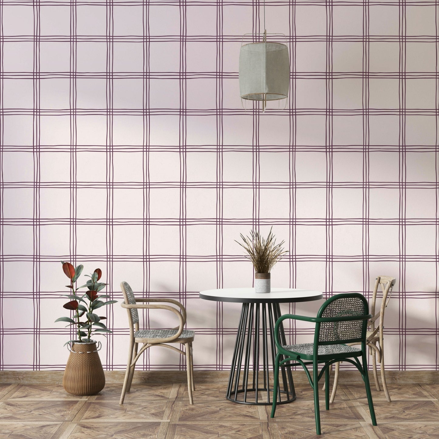Contemporary wallpaper with hand-drawn grid

