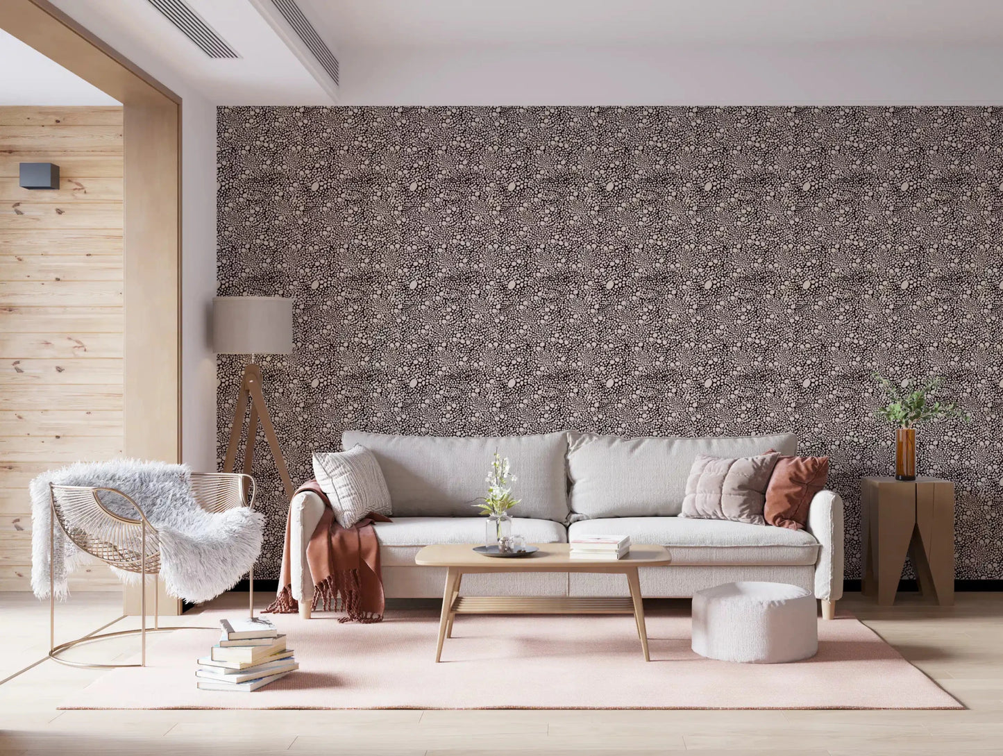 Lounge shows the Organic Pebble Mosaic wallpaper across one full 
⁠GD9501